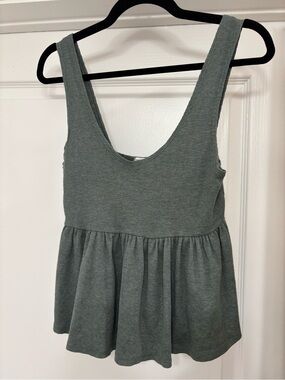 Ribbed Peplum Tank Top - Sage Green
